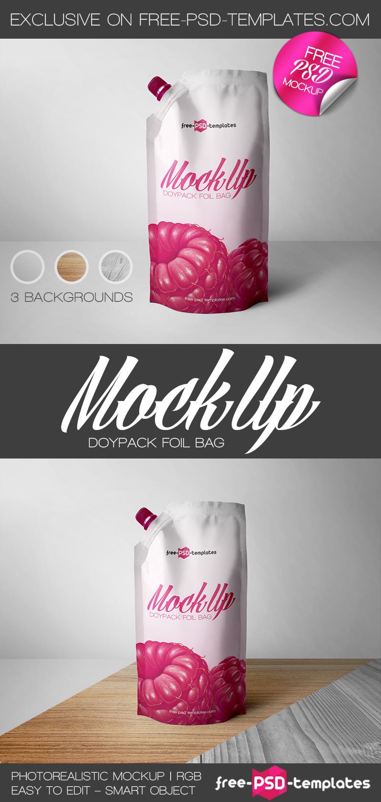 Free Doypack Foil Bag Mock-up in PSD | Psd template free, Mockup free